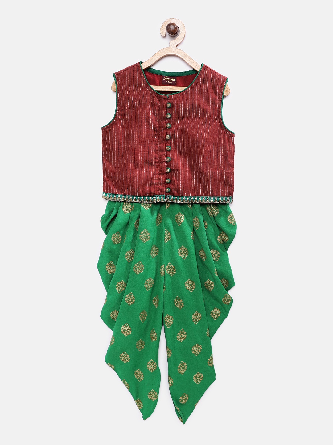 

Twisha Girls Green & Brown Solid Shirt with Dhoti Pants