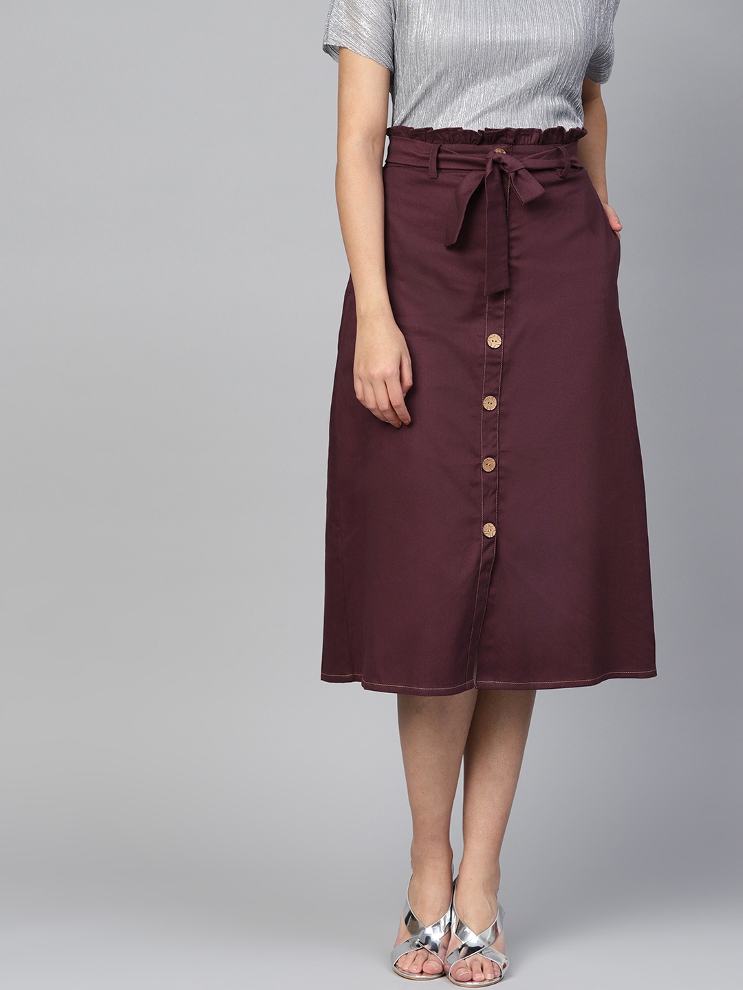 

Athena Women Burgundy Solid Denim A-Line Skirt