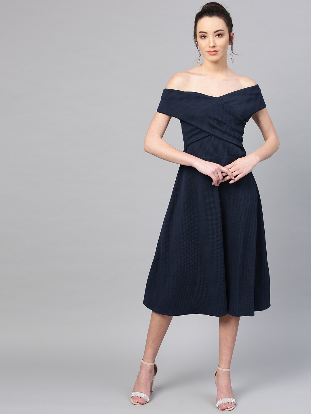 

Athena Women Navy Blue Self Design A-Line Dress