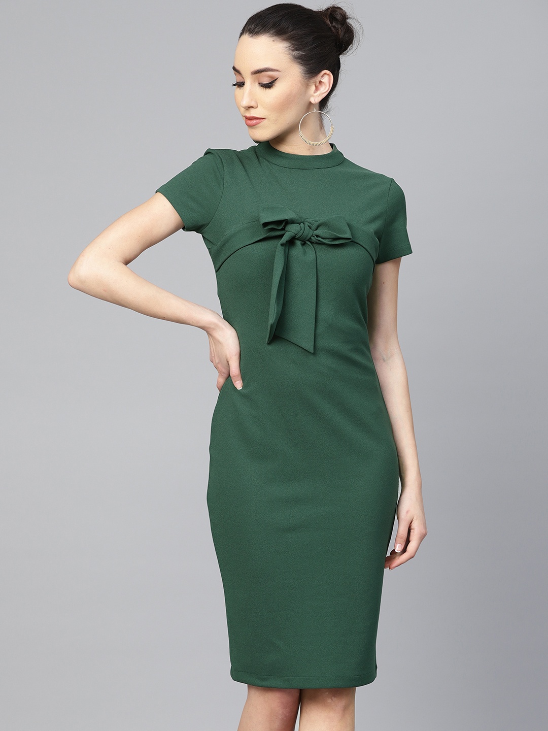 

Athena Women Green Solid Tie-Up Detail Sheath Dress
