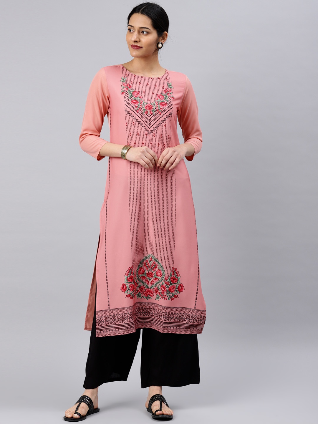 

AHIKA Women Pink Printed Straight Kurta