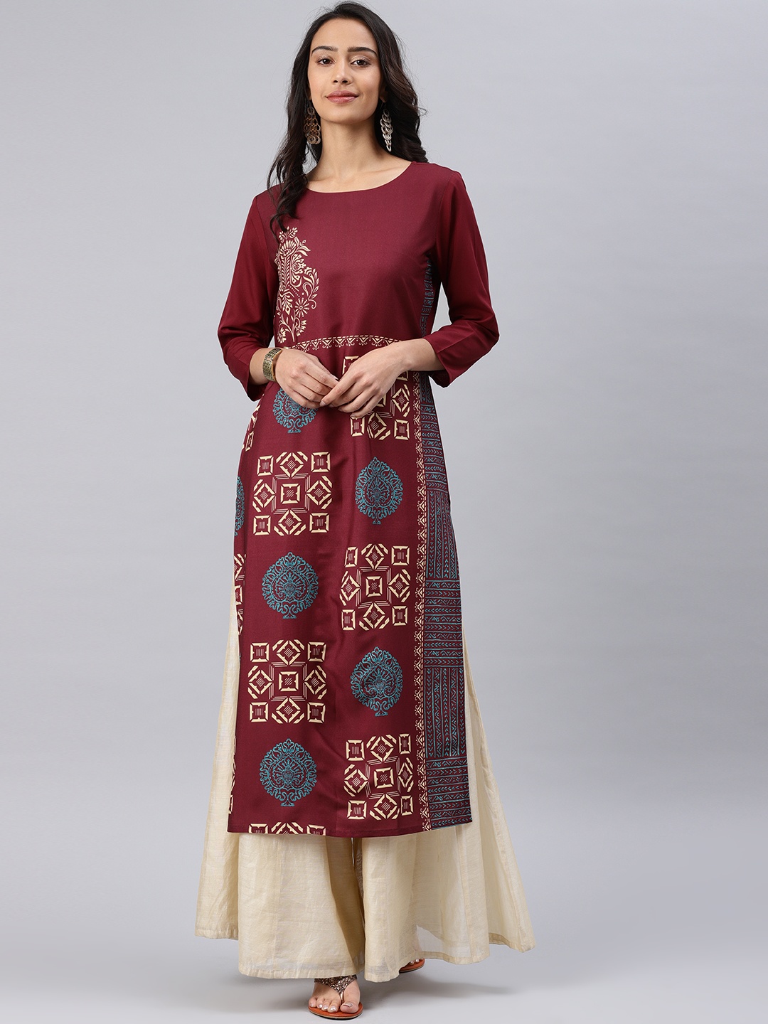 

AHIKA Women Maroon Printed Straight Kurta