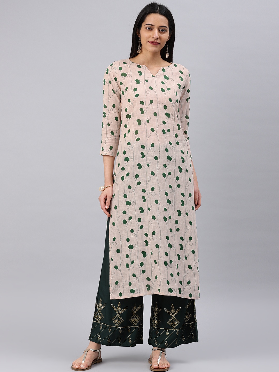 

AHIKA Women Beige Printed Straight Kurta