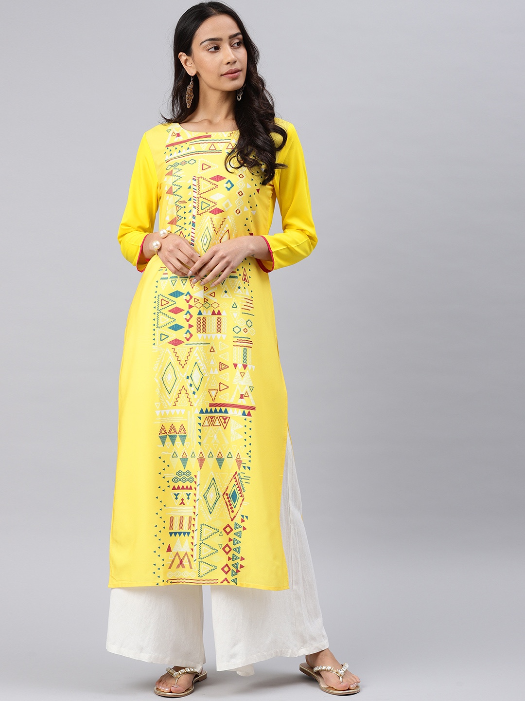 

AHIKA Women Yellow Printed Straight Kurta