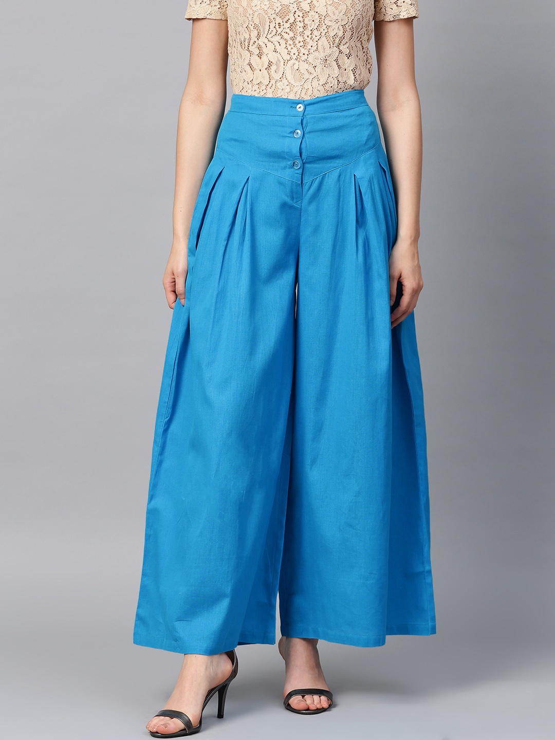 

Tulsattva Women Blue Solid Wide Leg Palazzos