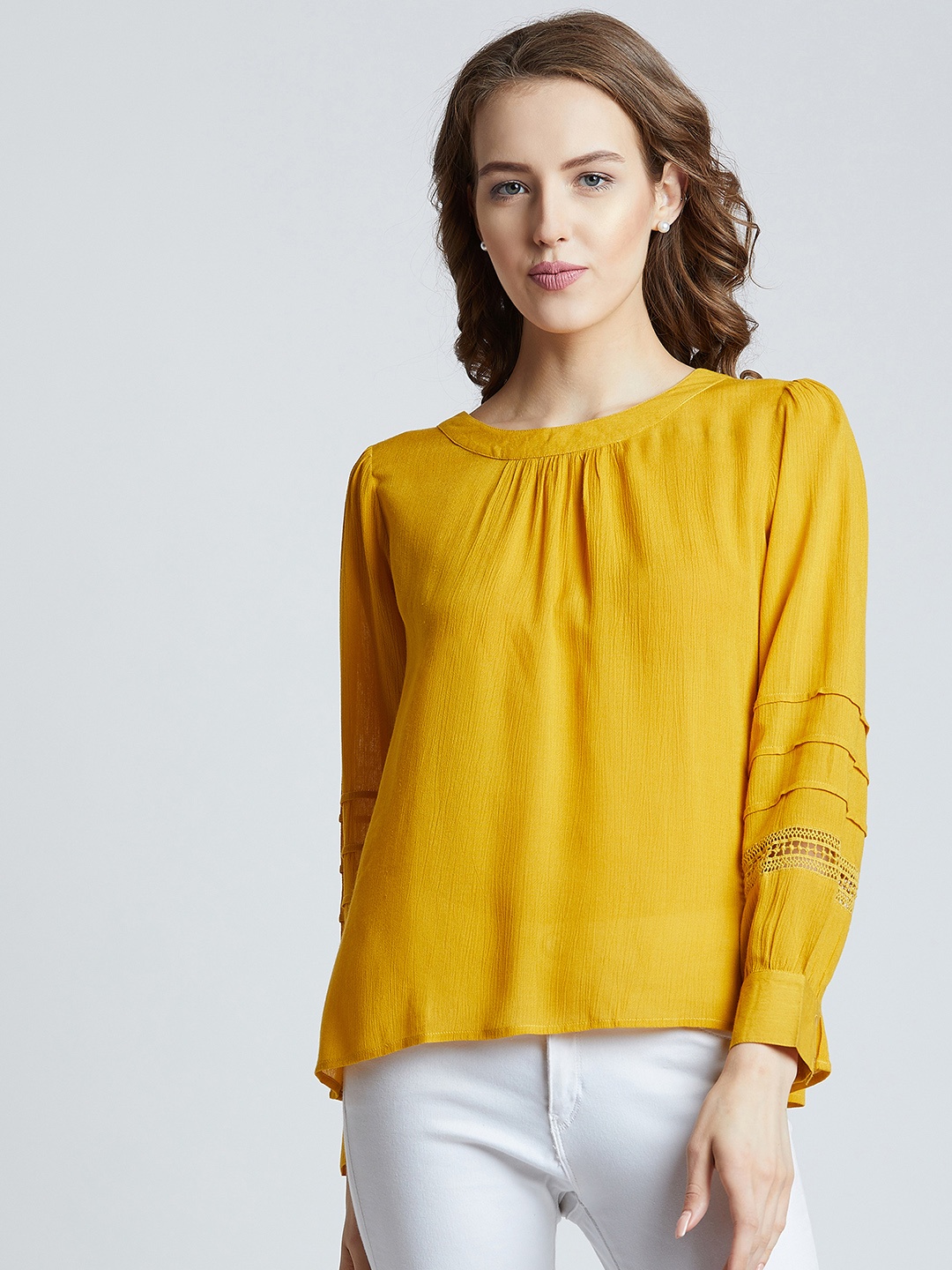 

RARE Women Mustard Solid Pure Cotton Top