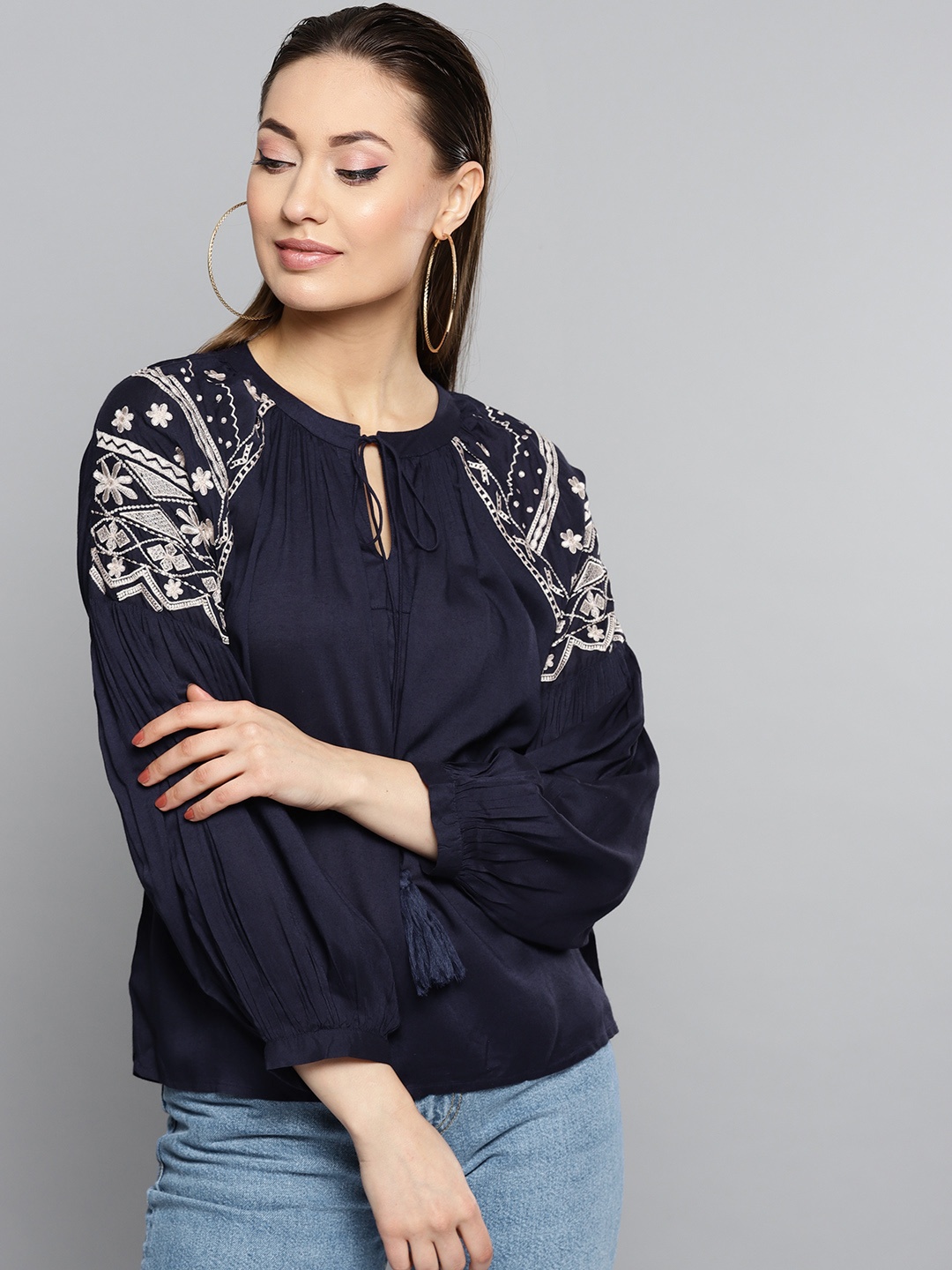 

RARE Women Navy Blue Solid Top