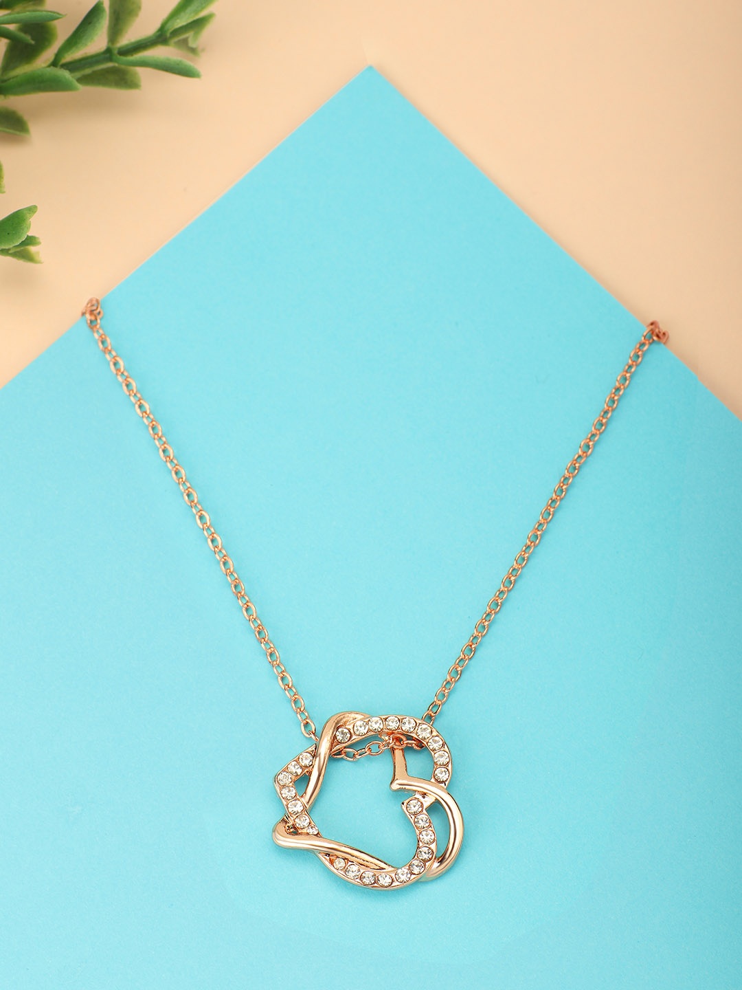 

Peora Women 18KT Rose Gold-Plated Stone-Studded Heart-Shaped Pendant With Chain