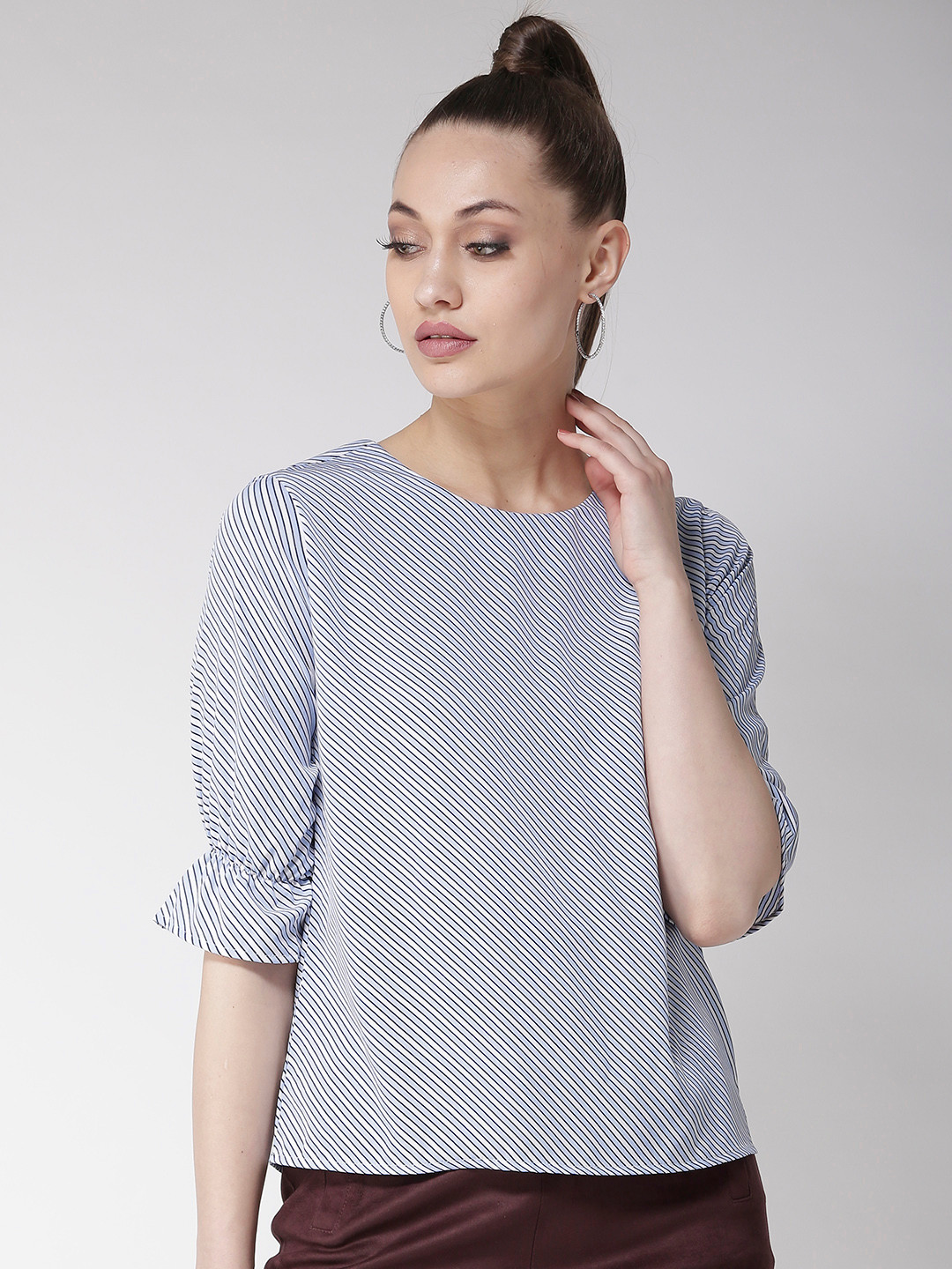 

Style Quotient Women White & Blue Striped Top