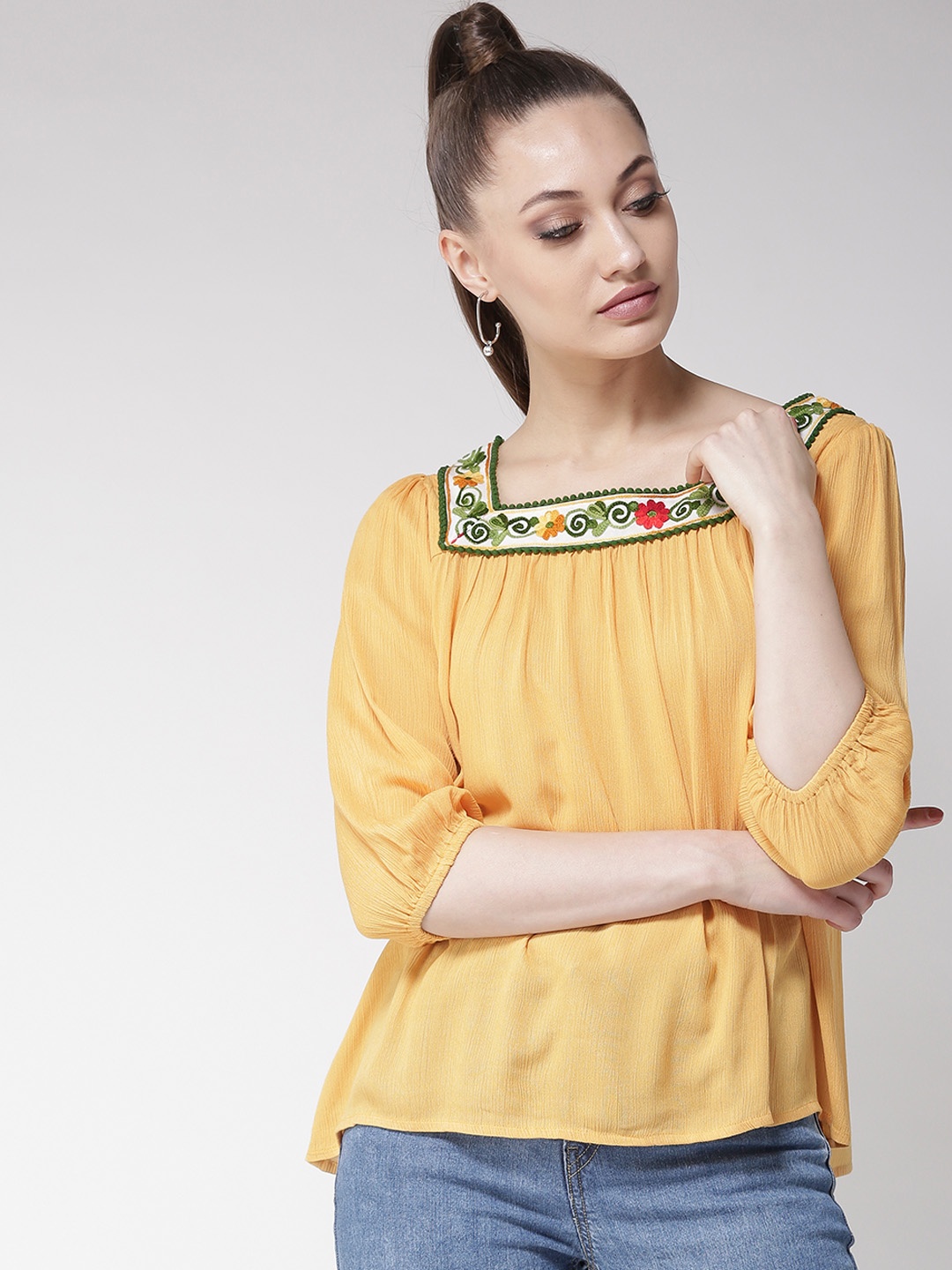 

Style Quotient Women Mustard Yellow Solid A-Line Top