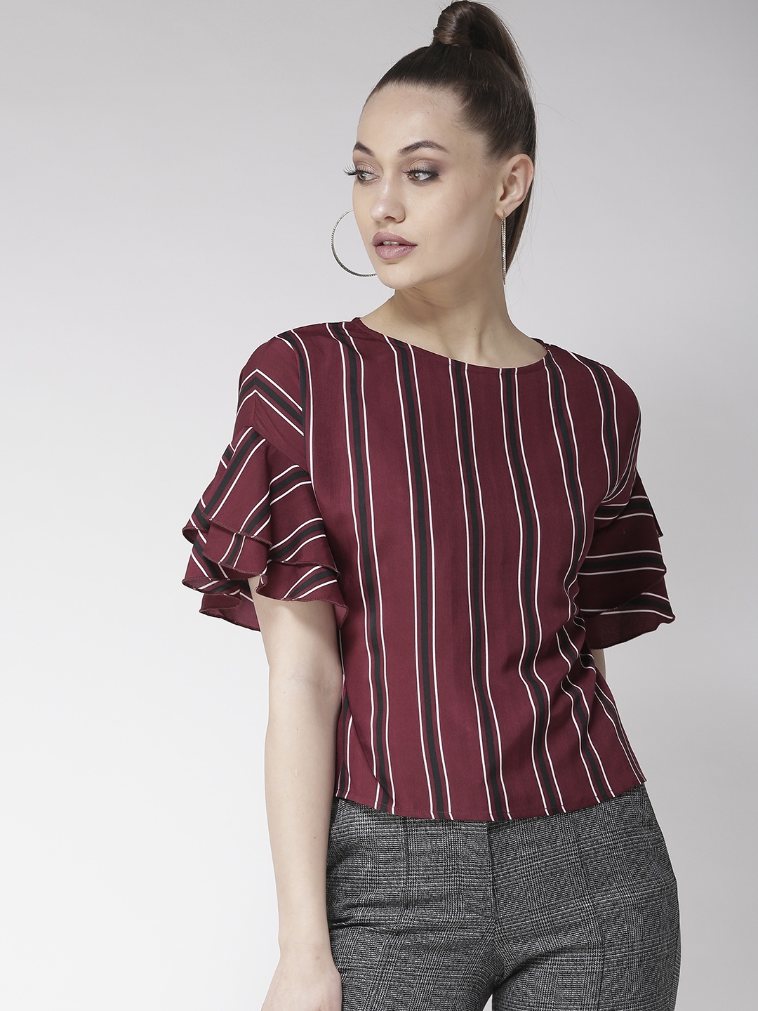 

Style Quotient Women Burgundy & Black Striped Top