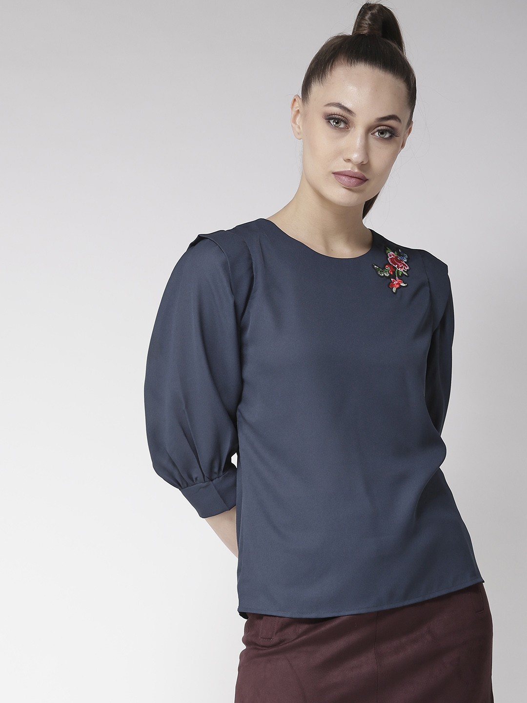 

Style Quotient Women Navy Blue Solid Top