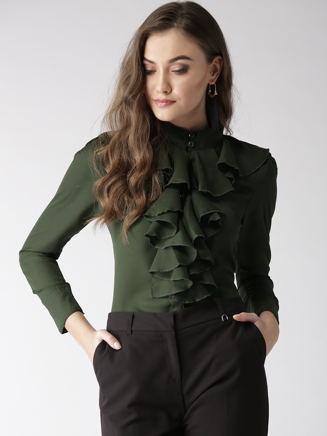 

La Zoire Ruffles Shirt Style Top, Green