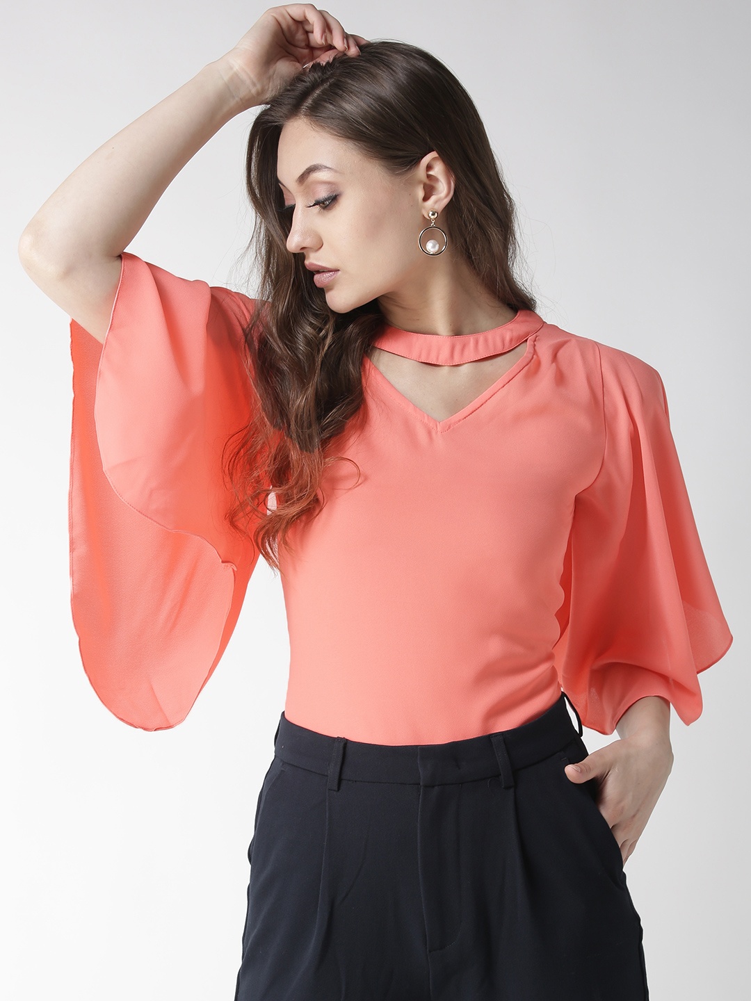 

La Zoire Women Coral Pink Solid Top