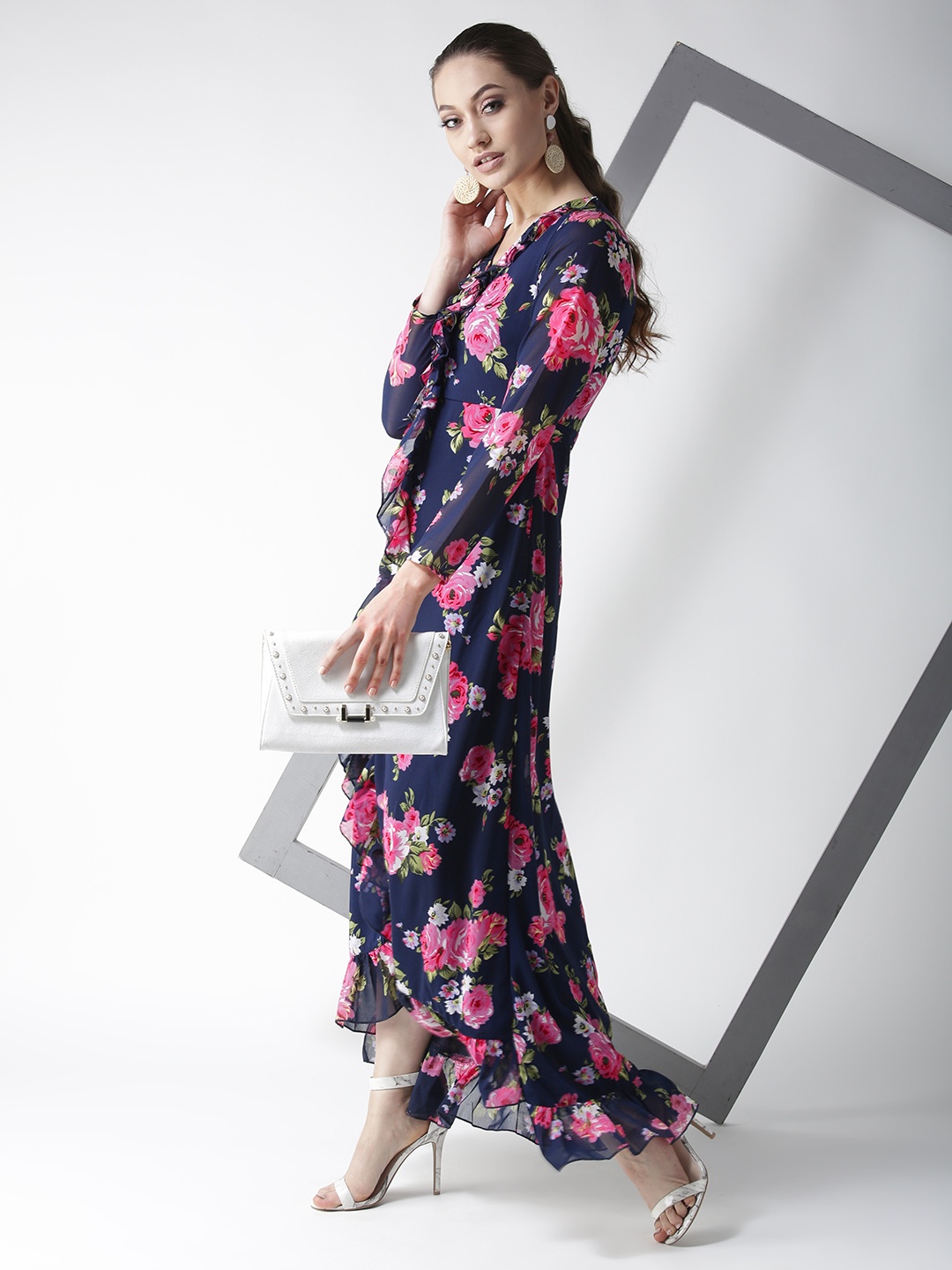 

La Zoire Women Navy Blue & Pink Printed Maxi Dress