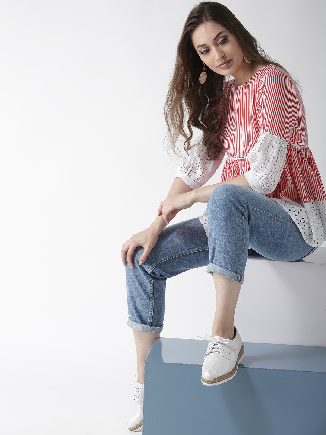 

La Zoire Red & White Striped A-Line Top