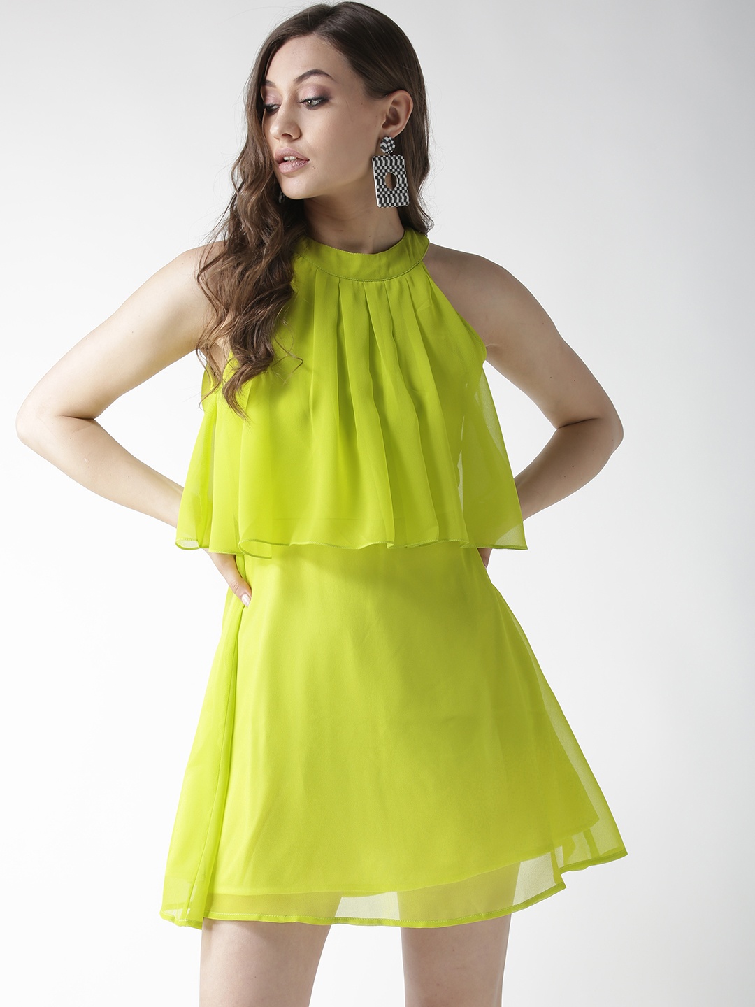 

La Zoire Lime Green Layered A-Line Dress