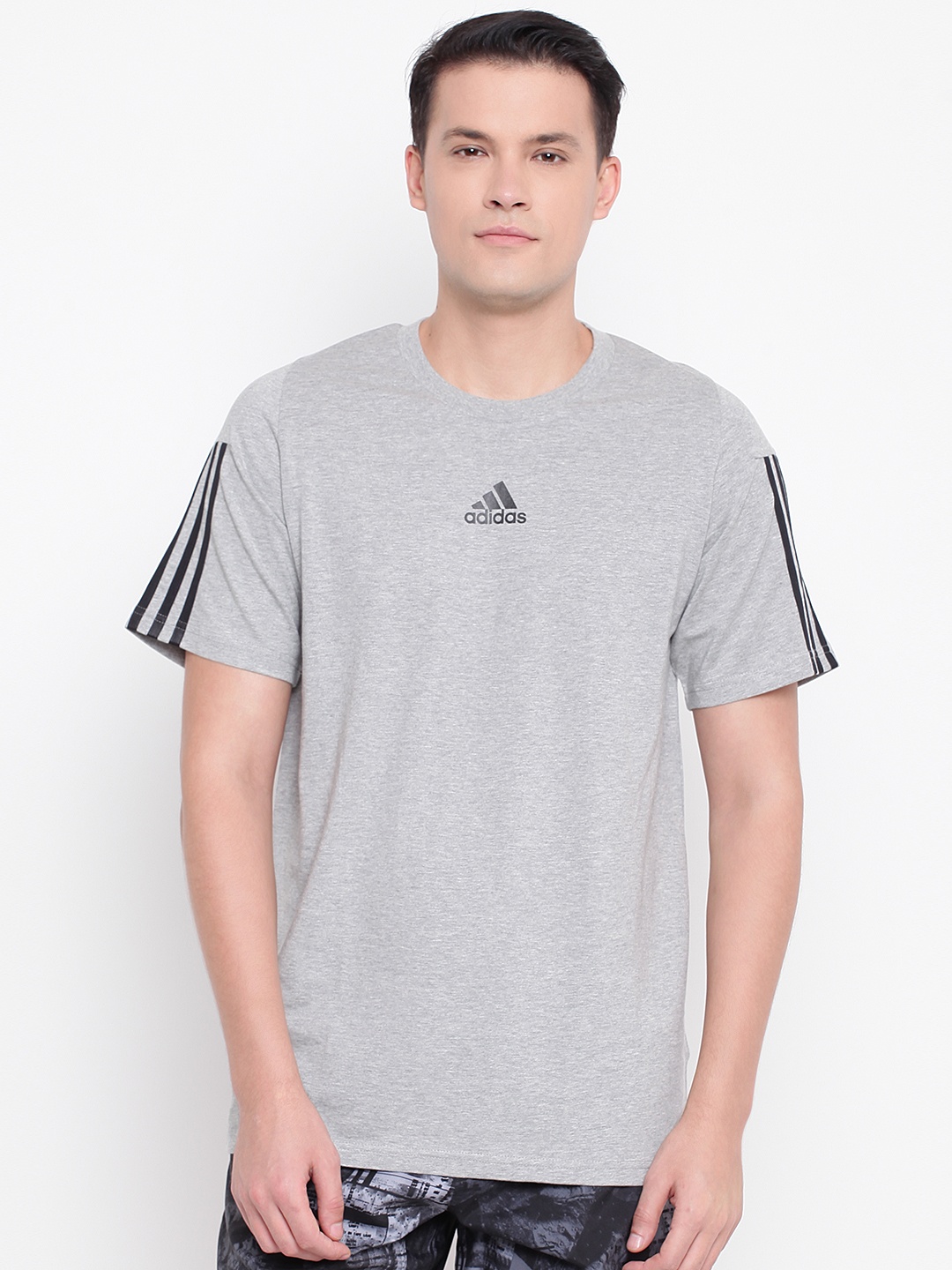 

ADIDAS Men Grey Melange Solid MH 3S Pure Cotton T-shirt