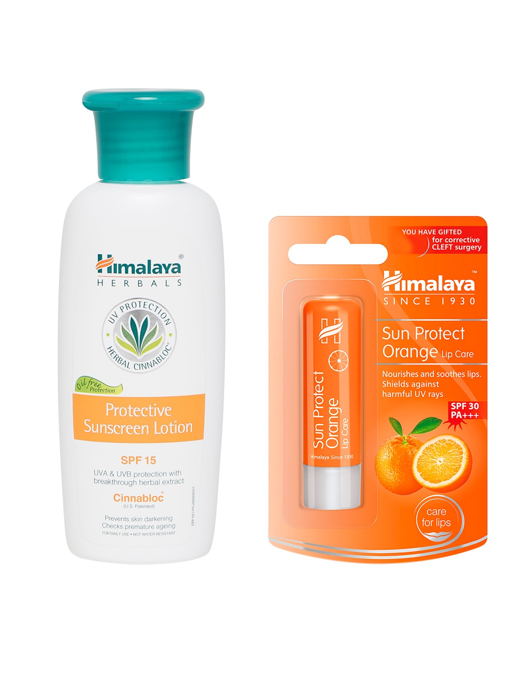 

Himalaya Cinnabloc Protective SPF 15 Sunscreen Lotion & Orange LipBalm, White