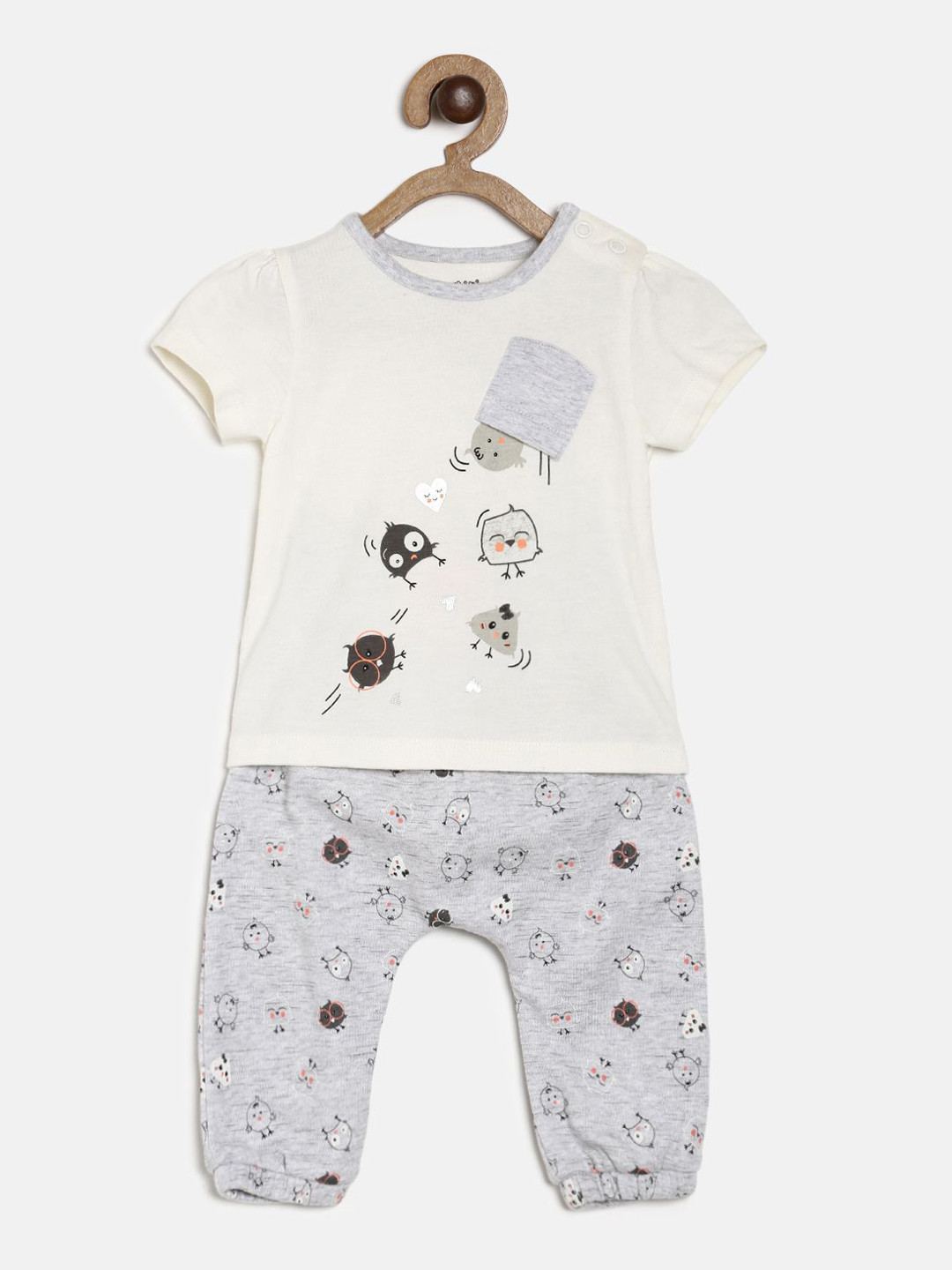 

MINI KLUB Girls Grey & Cream-Coloured Top With Pyjamas