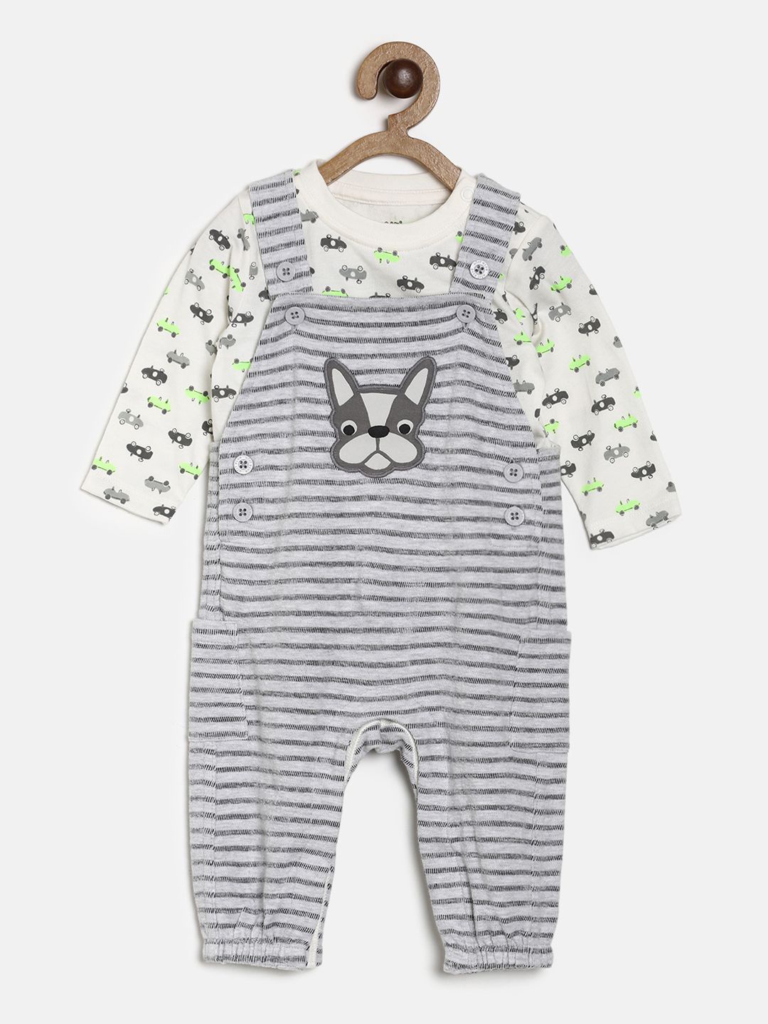 

MINI KLUB Boys Grey & Off White Top With Dungaree