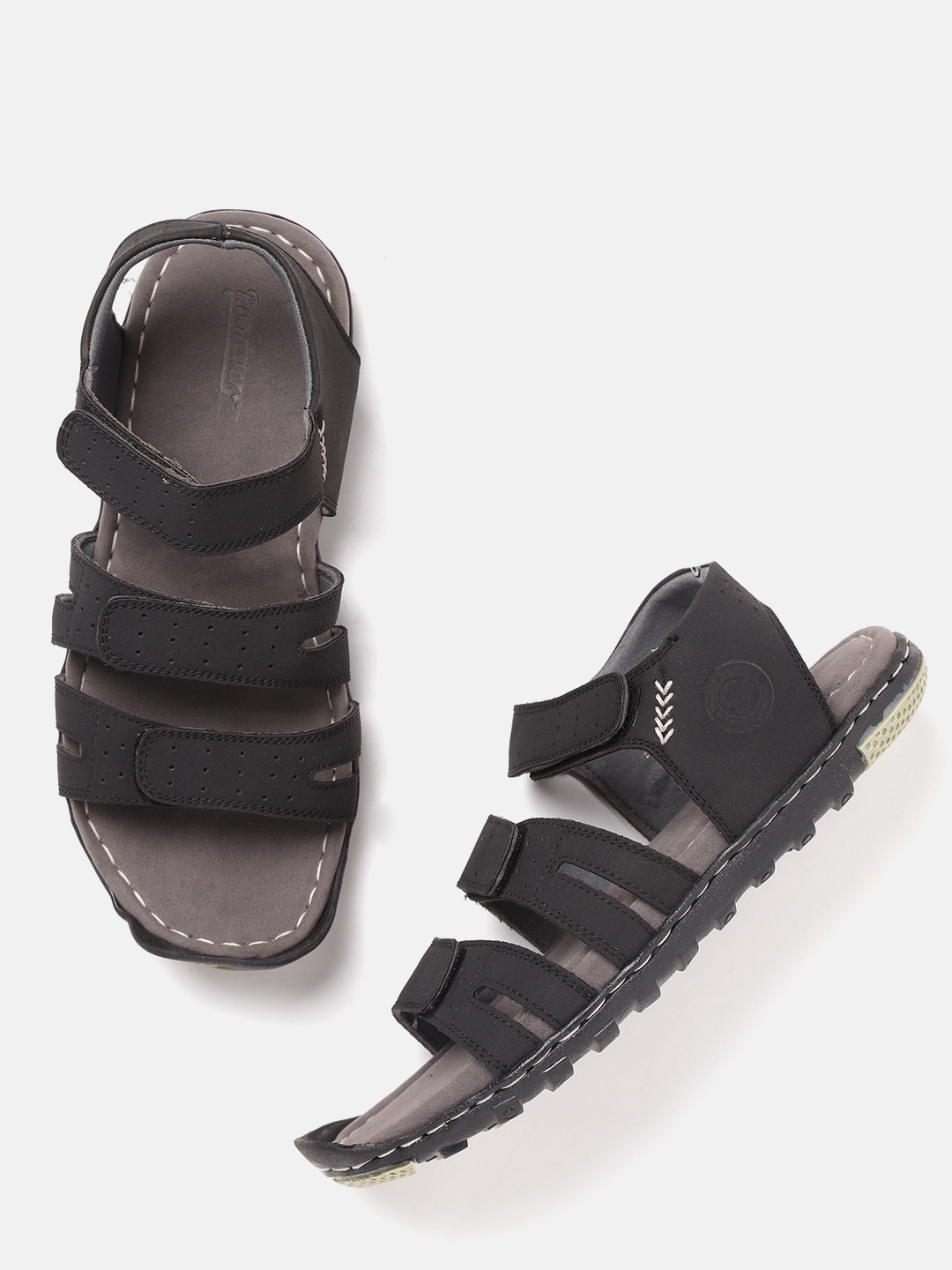

Roadster Men Black Solid Leather Comfort Sandals