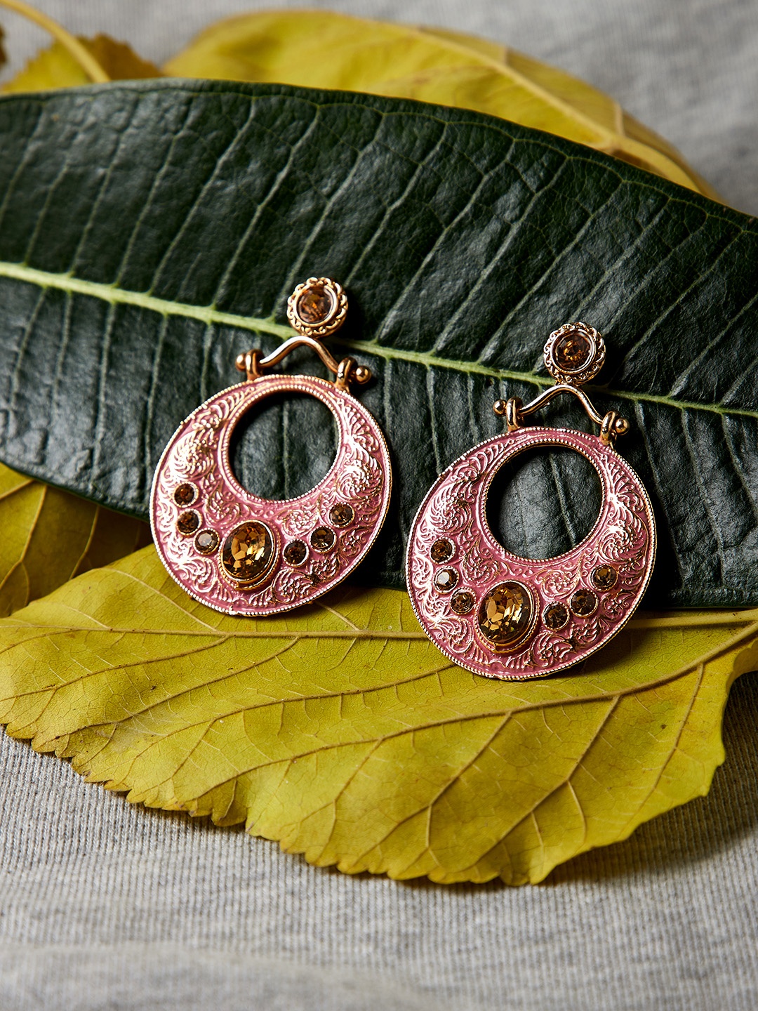 

PANASH Gold-Plated & Pink Handcrafted Circular Drop Earrings
