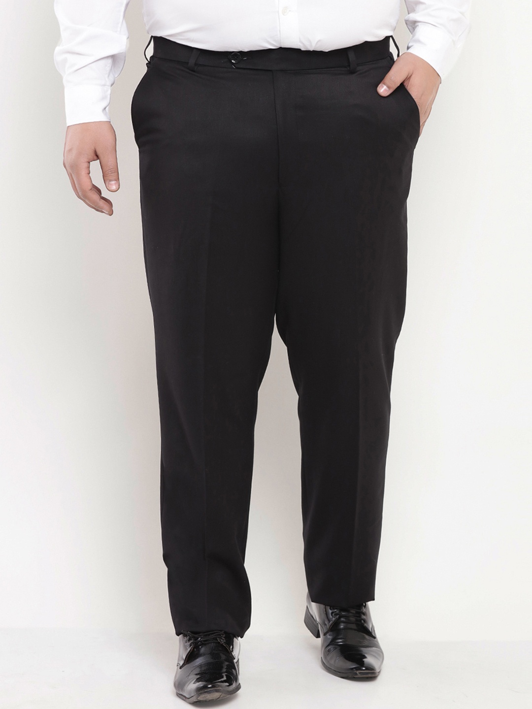 

John Pride Plus Size Men Black Regular Fit Solid Formal Trousers
