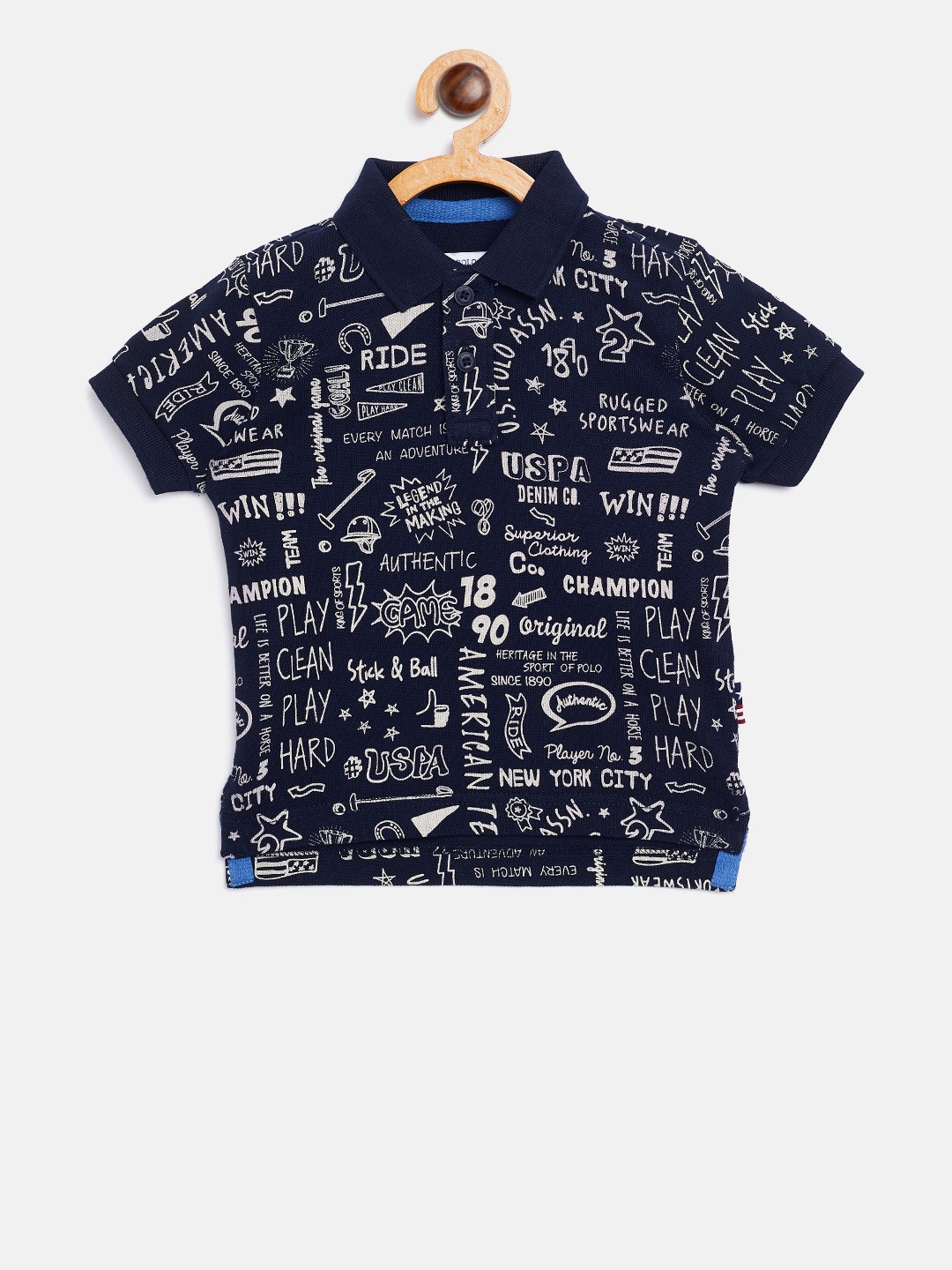 

U.S. Polo Assn. Kids Boys Navy Blue Printed Polo Collar T-shirt