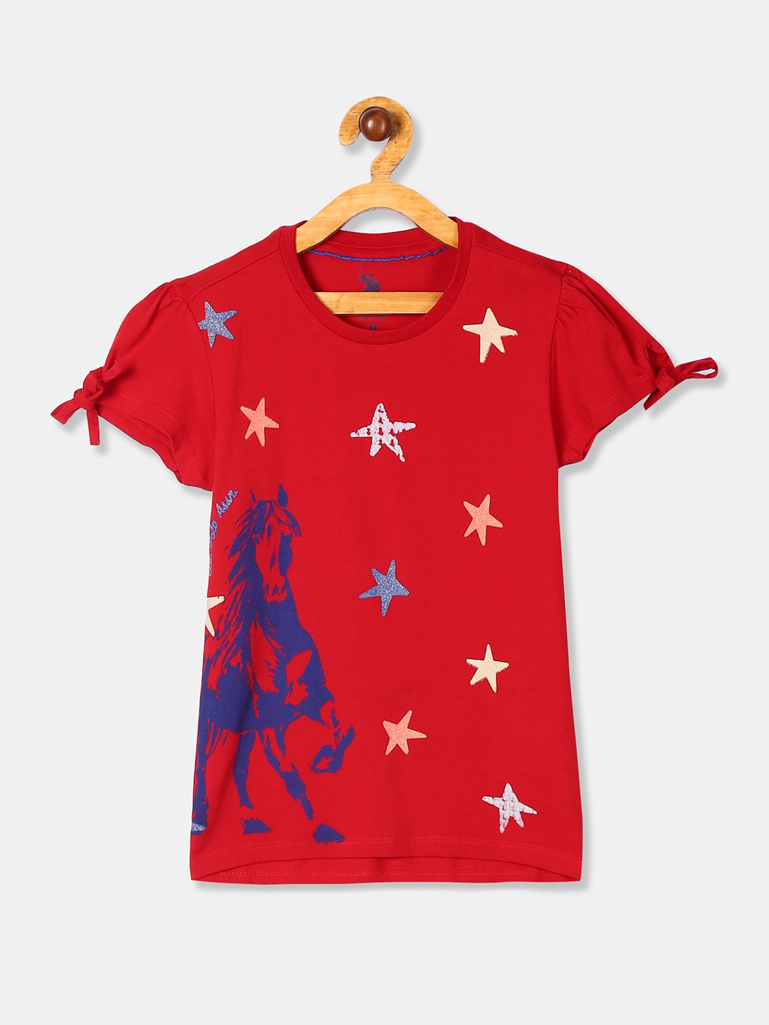 

U.S. Polo Assn. Kids Girls Red Printed Round Neck T-shirt