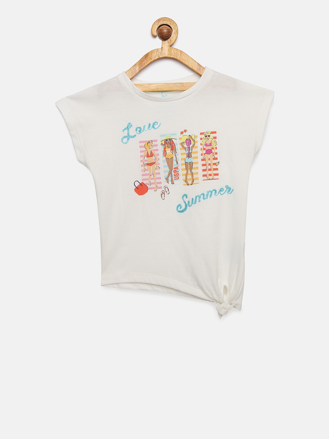 

U.S. Polo Assn. Kids Girls Off-White Printed Round Neck T-shirt