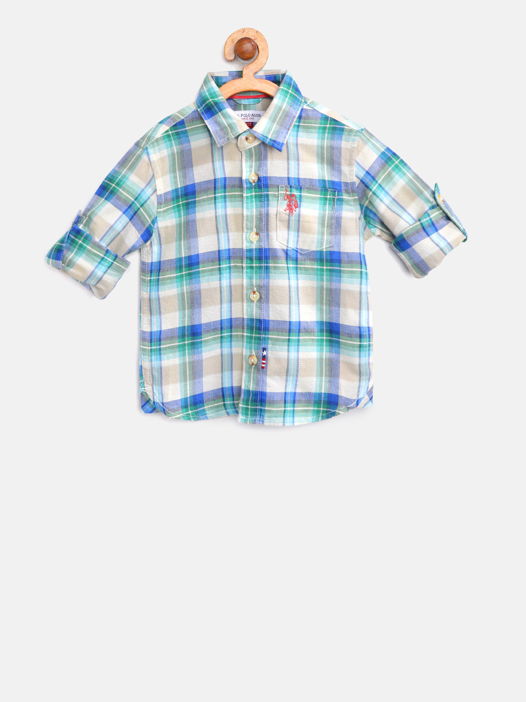 

U.S. Polo Assn. Kids Boys Green & Beige Regular Fit Checked Casual Shirt