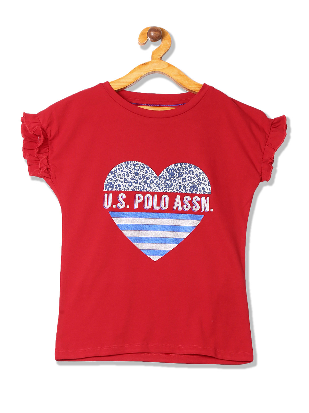 

U.S. Polo Assn. Kids Girls Red Printed Round Neck Pure Cotton T-shirt