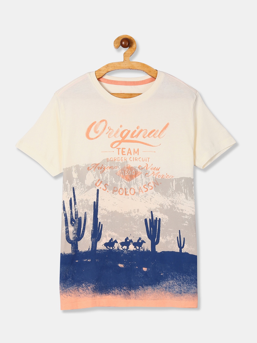 

U.S. Polo Assn. Kids Boys Peach-Coloured Printed Round Neck T-shirt