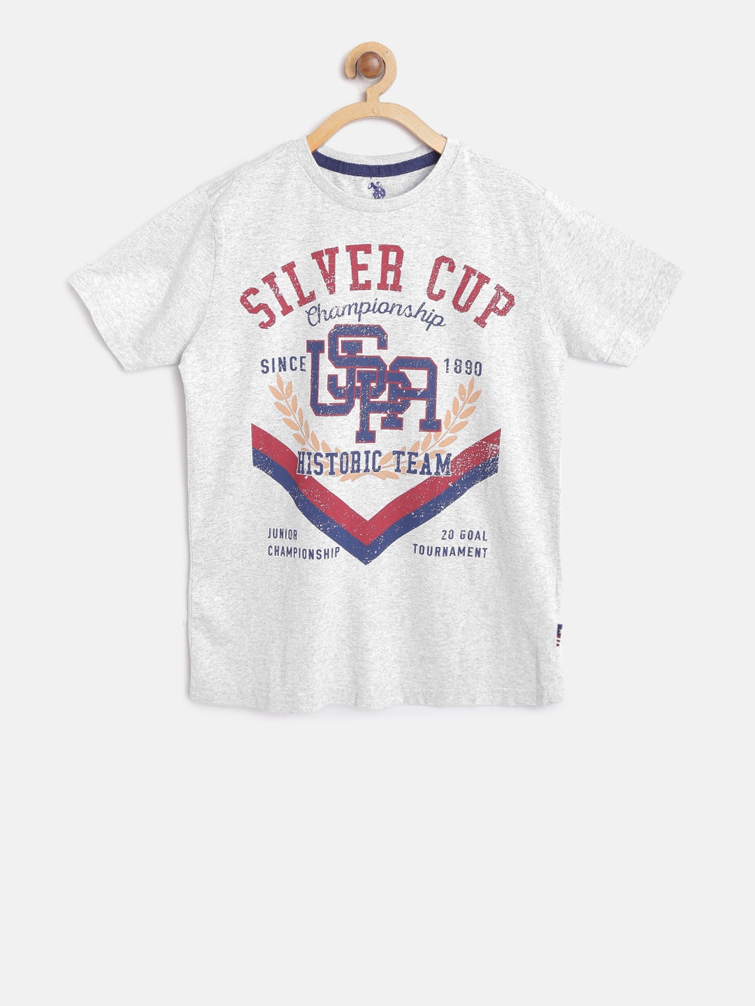 

U.S. Polo Assn. Kids Boys Grey Melange & Red Printed Round Neck T-shirt