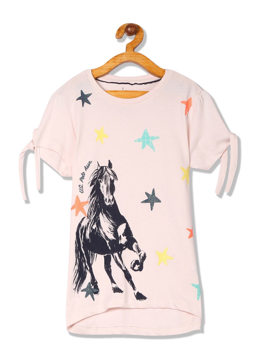 

U.S. Polo Assn. Kids Girls Pink Printed Round Neck Pure Cotton T-shirt