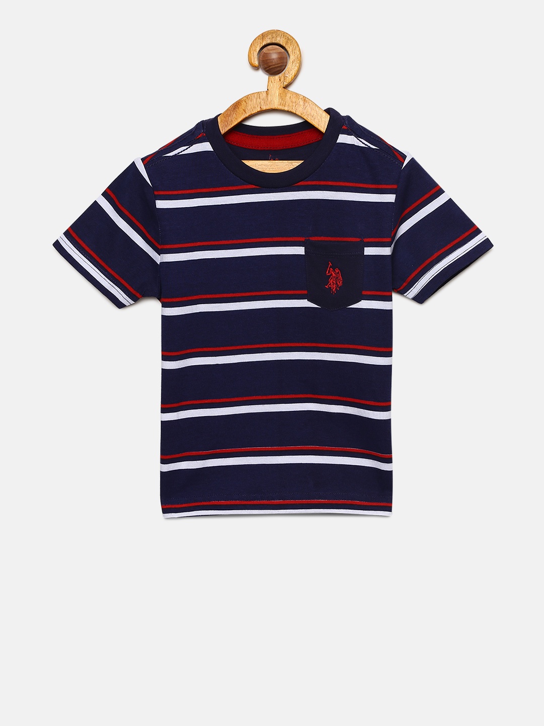 

U.S. Polo Assn. Kids Boys Blue & White Striped Round Neck T-shirt