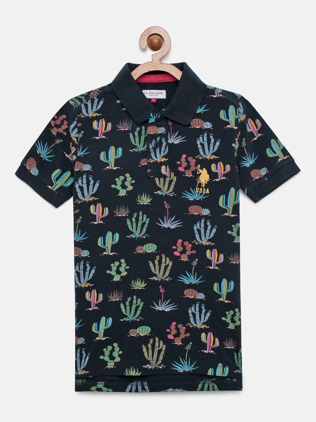 

U.S. Polo Assn. Kids Boys Navy Blue Printed Polo Collar T-shirt