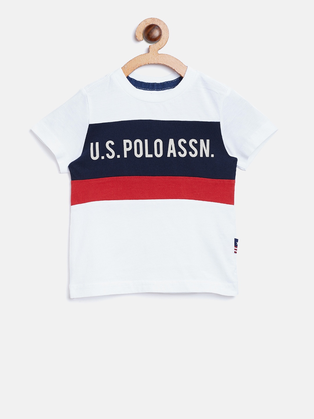 

U.S. Polo Assn. Kids Boys White & Navy Colourblocked Round Neck T-shirt