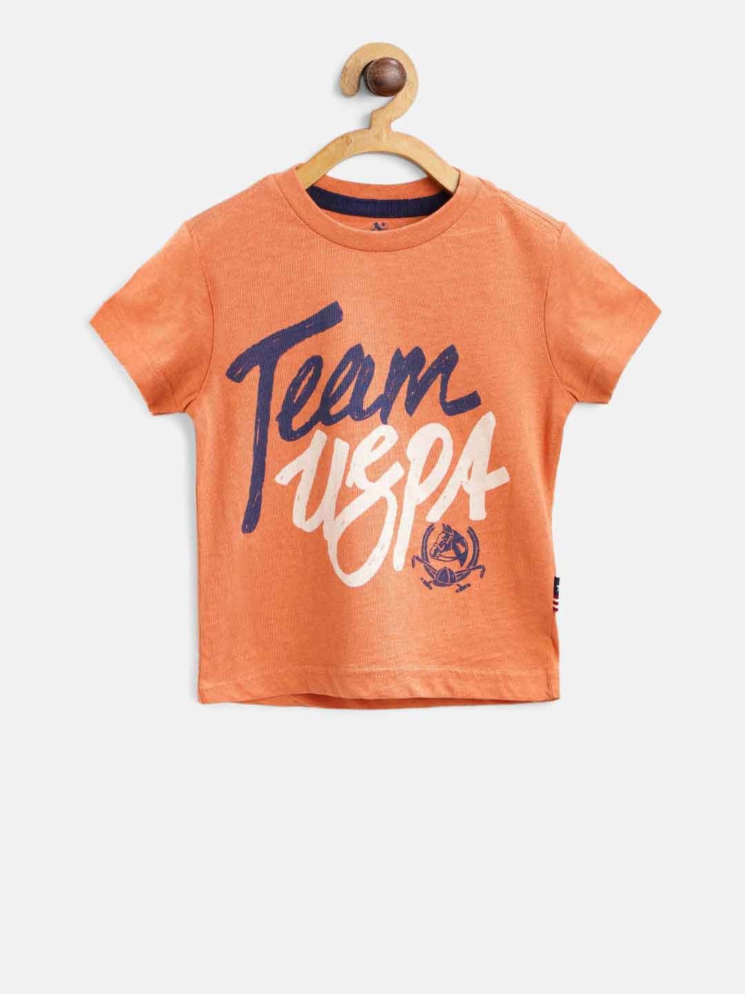 

U.S. Polo Assn. Kids Boys Orange Printed Round Neck Pure Cotton T-shirt