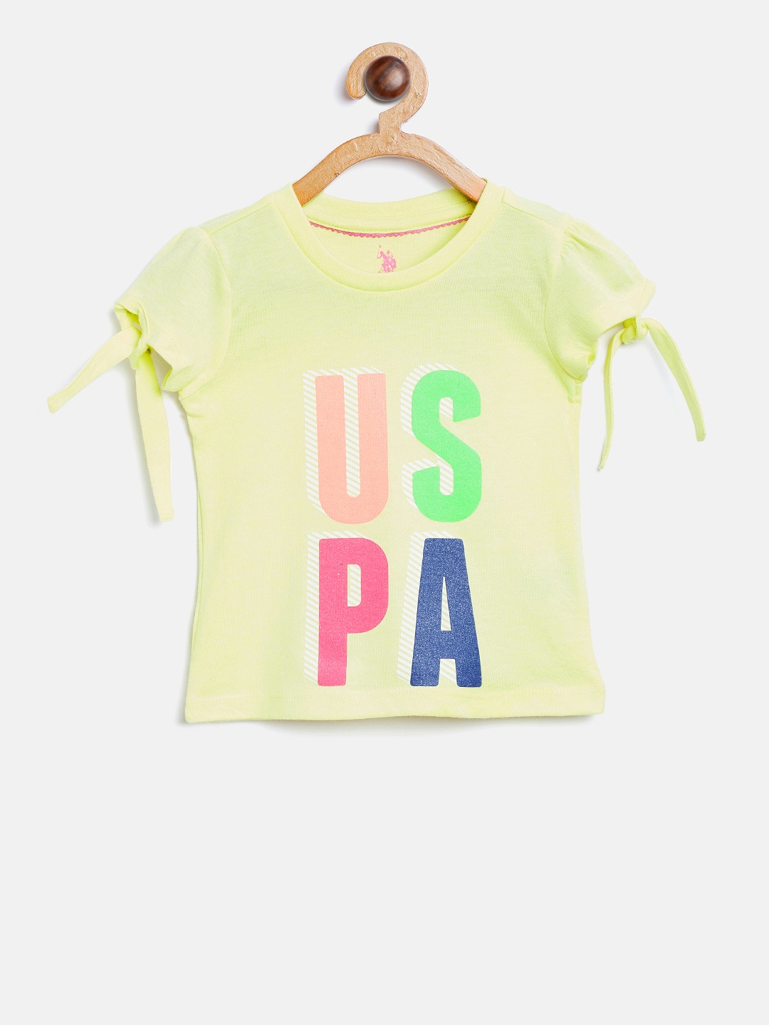 

U.S. Polo Assn. Kids Girls Yellow Printed Round Neck T-shirt