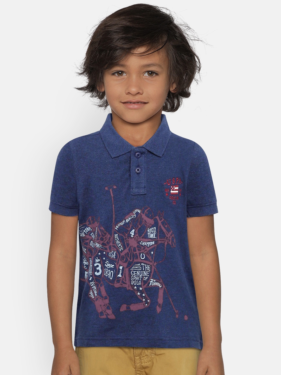 

U.S. Polo Assn. Kids Boys Navy Printed Polo Collar T-shirt, Navy blue