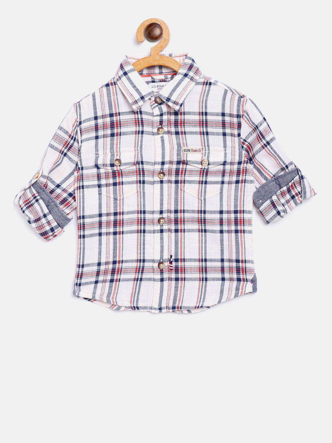 

U.S. Polo Assn. Kids Boys White & Navy Regular Fit Checked Casual Shirt