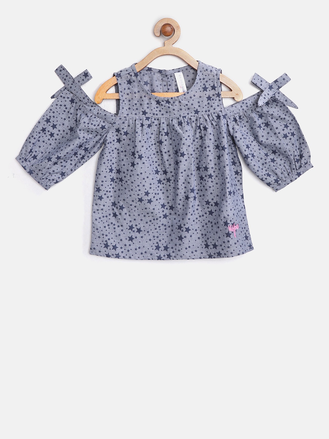 

U.S. Polo Assn. Kids Girls Grey & Navy Blue Printed A-Line Top