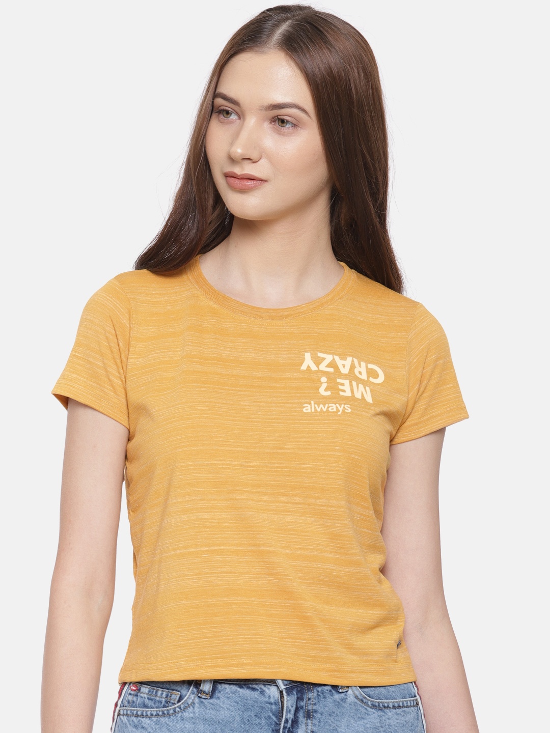 

Lee Cooper Women Mustard Yellow Solid Round Neck T-shirt