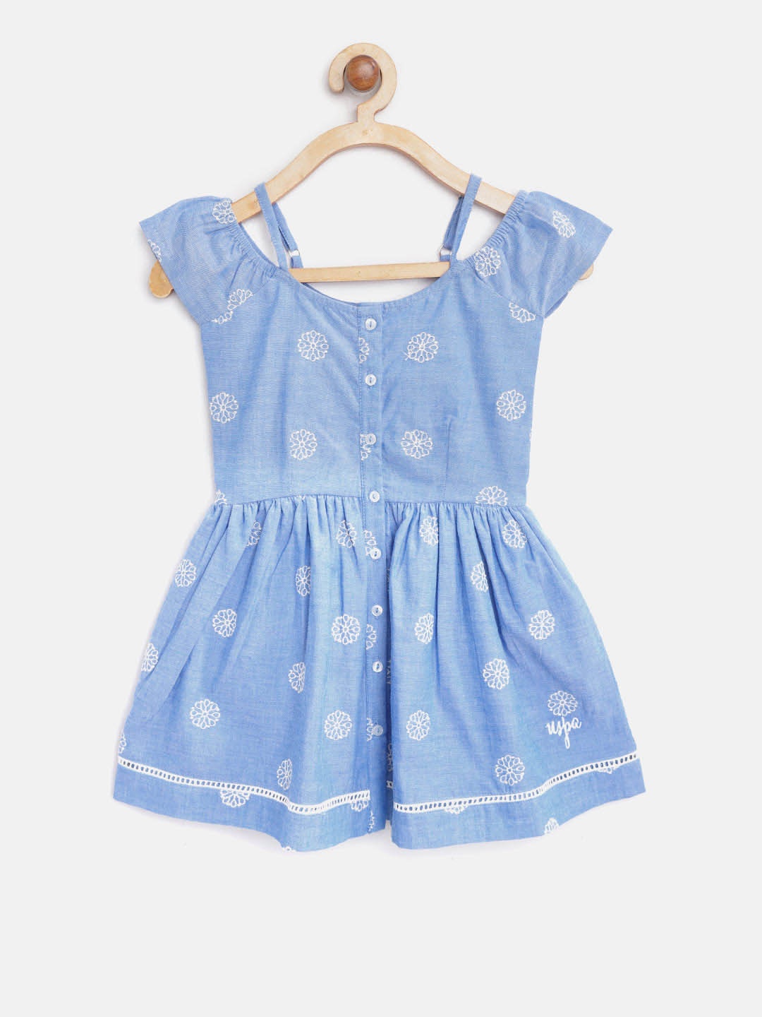 

U.S. Polo Assn. Kids Girls Blue Embroidered Fit and Flare Dress