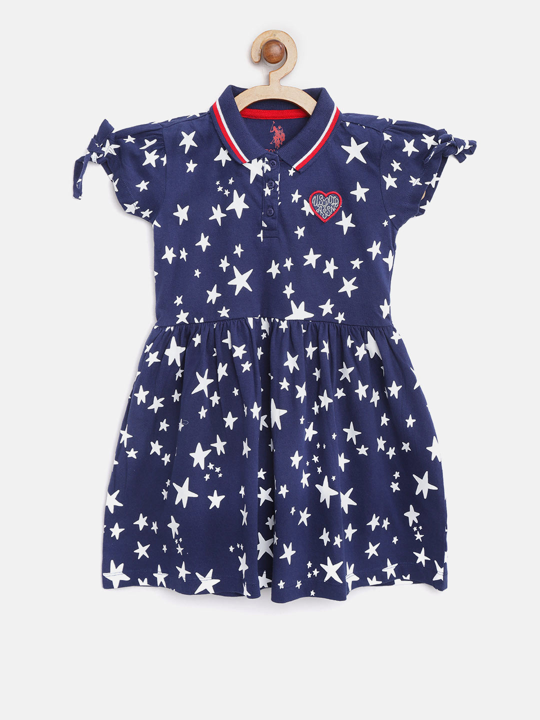 

U.S. Polo Assn. Kids Girls Navy Blue & White Printed Fit & Flare Dress