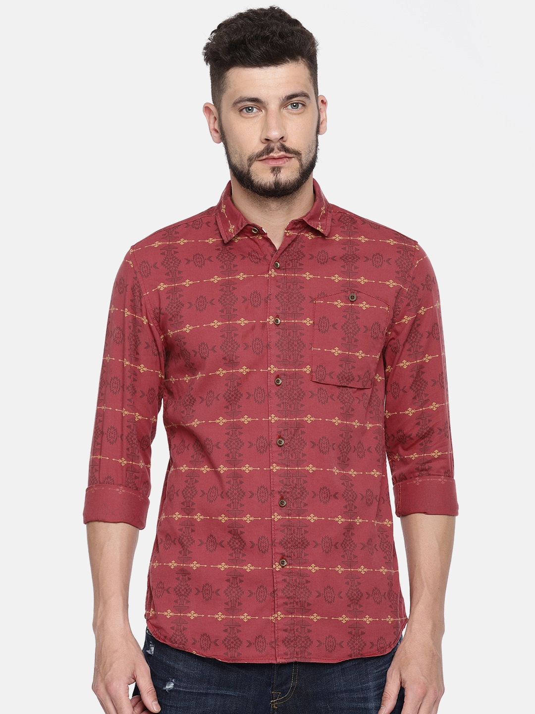 

Jack & Jones Men Red Slim Fit Printed Casual Shirt