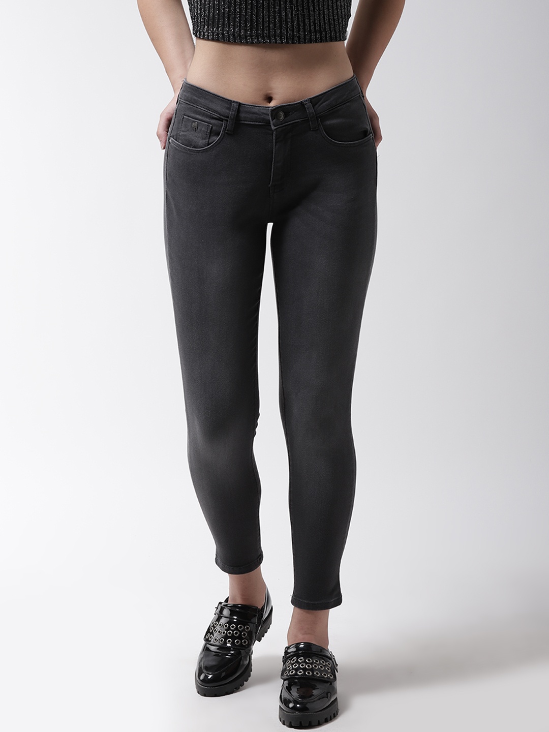 

Flying Machine Women Charcoal Grey Veronica Skinny Fit Mid-Rise Stretchable Cropped Jeans