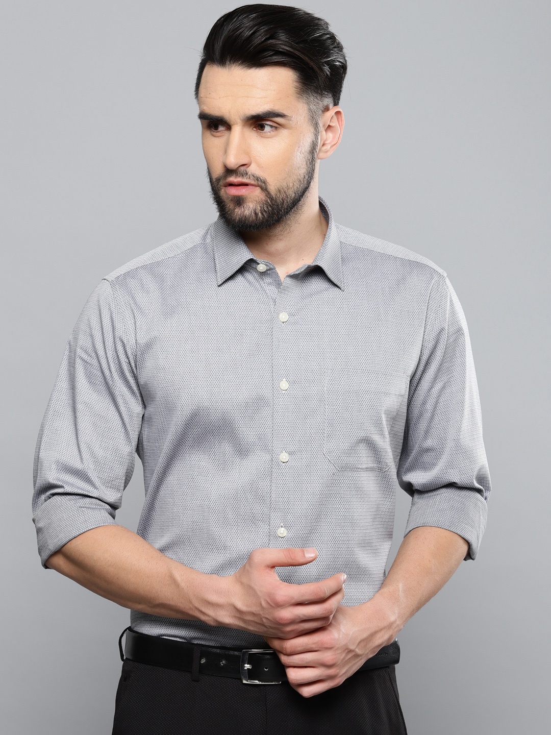 

Louis Philippe Men Grey Slim Fit Self Design Formal Shirt